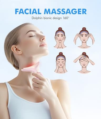 SDKWDH Red-Light-Therapy-for-Face-and-Neck, 7 Color Face Massager Tool for Wrinkles, Double Chin, Vibrating Facial Massager with Thermals for Skin Care, Glossy Pink - Image 7