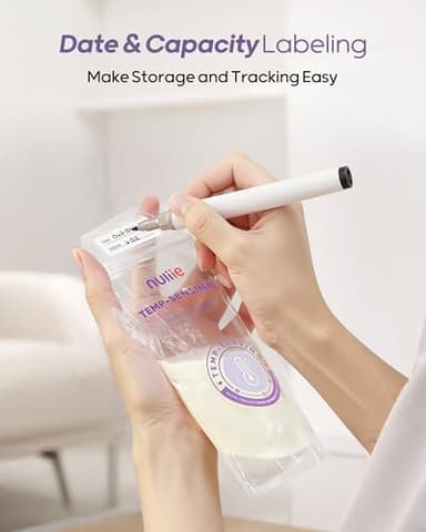 Nuliie 150pcs Temp-Sensing Breastmilk Storage Bag, Huge Temp-Sensing Icon & Locking Clamp, 6oz Breast Milk Storage Bags Freezer Pour Spout, Self Standing Milk Storage Bags Breastmilk, BPA-Free No-Leak - Image 7