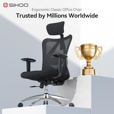 SIHOO M18 Ergonomic Office Chair for Big and Tall People Adjustable Headrest with 2D Armrest Lumbar Support and PU Wheels Swivel Tilt Function Black - Image 6