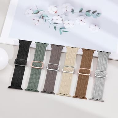 6 Pack Braided Stretchy Bands Compatible with Apple Watch Band 38mm 40mm 41mm 42mm 44mm 45mm 46mm 49mm Women Men, Adjustable Nylon Solo Loop Elastic Straps for iWatch Series 11 10 9 8 7 6 5 4 SE Ultra - Image 6