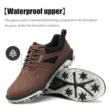 ULTIANT Men's Golf Shoes Fixed Nailless Sole Waterproof Lightweight No-Slip Walking Shoes Size7.5-13(Brown,41) - Image 2