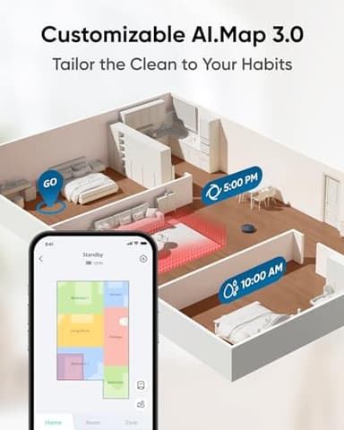 eufy X10 Pro Omni Robot Vacuum and Mop Combo, Incredible Suction, Dual Mops with 12 mm Auto-Lift and Carpet Detection, AI Obstacle Avoidance, Auto Mop Washing&Drying, Self-Emptying, Self-Refilling - Image 6