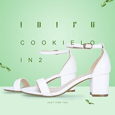 IDIFU Women's Cookie-LO Low Block Heels Chunky Sandals Ankle Strap Wedding Dress Pump Shoes(White Pu, 6) - Image 2