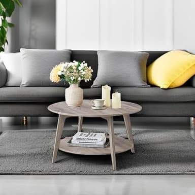 VASAGLE MAEZO Collection - Round Coffee Table, 2-Tier Center Table with Storage, Tapered Legs, Curved Transitions, 31.5 Dia. x 17.7 H Inches, Easy Assembly, for Living Room, Heather Greige ULCT243K02 - Image 6