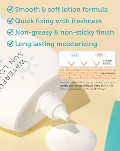 GOONGBE Waterful Sun Lotion Mild SPF 40 - Zinc Oxide Water Resistant Mineral Sunscreen for Babies, Kids & Adults - Hypoallergenic, Vegan, Reef-Safe - Korean Sun Care for Sensitive Skin, 2.82 fl.oz. - Image 3