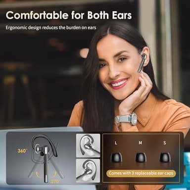 ICOMTOFIT Bluetooth Headset, Wireless Bluetooth Earpiece V5.0 Hands-Free Earphones with Built-in Mic for Driving/Business/Office, Compatible with iPhone and Android (Gray) - Image 6