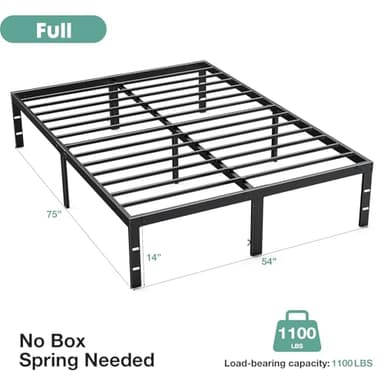 Sweetcrispy Full Bed Frame - 14 Inch Metal Platform Bed Frames for with Storage Space Under Base, Sturdy Steel Slat Support, No Box Spring Needed - Image 2