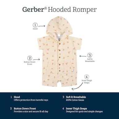 Gerber Baby Boys Hooded Cotton Romper, Desert, 6-9 Months - Image 5