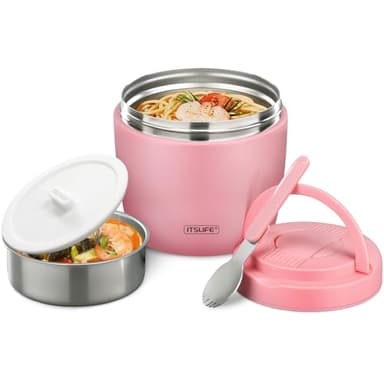 Soup Thermo for Hot Food Adults 32OZ Lunch Containers Wide Mouth Hot Food Jar Vacuum Insulated Stainless Steel Bento Box Leakproof with Spoon (Light Pink) - Image 1