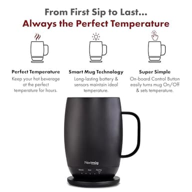 Nextmug Plus - Temperature-Controlled, Self-Heating Coffee Mug (Black - 18 oz.) - Image 3