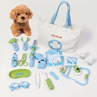 Meland Toy Doctor Kit for Kids - Pretend Play Doctor Set with Dog Toy, Carrying Bag, Stethoscope Toy & Dress Up Costume - Doctor Play Gift for Kids Toddlers Ages 3 4 5 6 Year Old for Role Play - Image 5