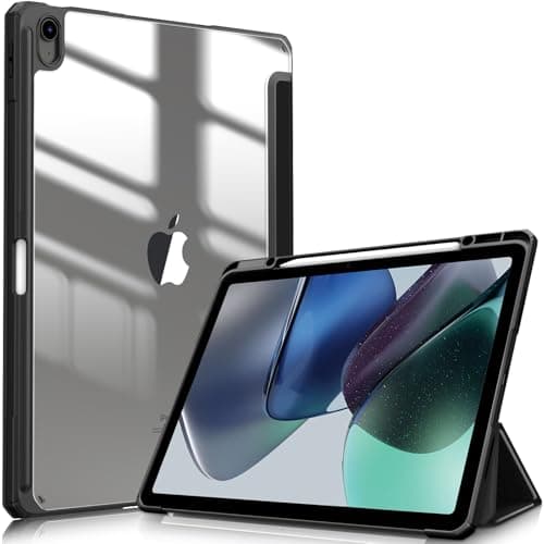 Fintie Hybrid Slim Case for iPad Air 13-inch (M3) 2025, (M2) 2024 - [Built-in Pencil Holder] Shockproof Cover with Clear Transparent Back Shell, Black - Image 1