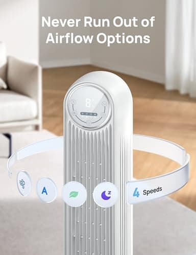 Dreo Tower Fan for Bedroom, 25ft/s Velocity Quiet Floor Fan, 90° Oscillating Fans for Indoors with 4 Speeds, 4 Modes, 8H Timer, Standing Fans, Bladeless Fan, White, Nomad One (DR-HTF007) - Image 4