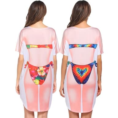 Ekouaer Women's Bikini Printed Tshirt Summer Swimsuit Shirt Cover Up for Women Funny Short Sleeve Beach Party Bikini Shirt M - Image 3