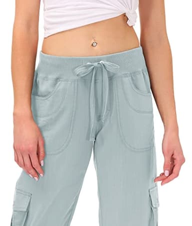 MoFiz Womens Capris with Pockets Loose Fit Casual Capri Pants Dressy Lightweight Ladies Baggy Cargo Pants for Hiking Light Gray 2XL - Image 3