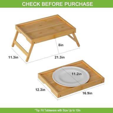 Youpehom Bed Tray Table with Folding Legs,Bamboo Breakfast in Bed for Kitchen Serving Tray,Sofa,Eating,Used As Laptop Desk Snack Tray (Bamboo, Large) - Image 3