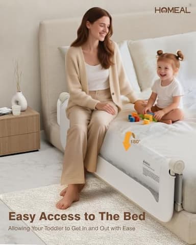 HOMEAL 32"x24" Bed Rail for Toddlers - Foldable Bed Side Rail with U-Shape Base, Baby Bed Rail Guard for Twin, Full, Queen, King Mattress, Grey/White 1 Pack - Image 3