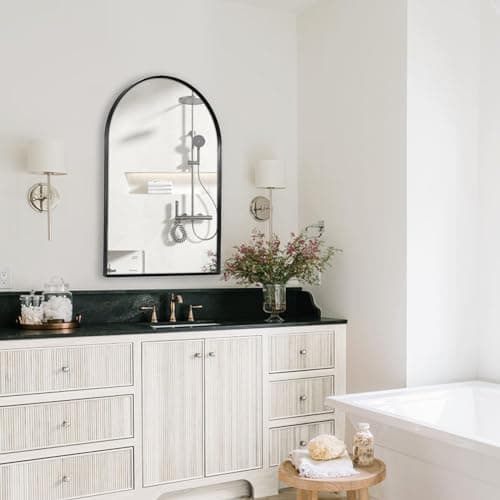 Minuover Arched Wall Mirror for Bathroom, 24"x36" Black Modern Metal Frame for Entryway Living Room Bedroom Wall Decor - Image 1