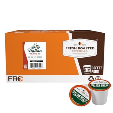 Fresh Roasted Coffee, Italian Roast, Dark, 96 Pods for K Cup Brewers - Image 1
