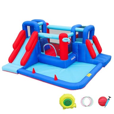 AirMyFun Bounce House,Bouncy Castle with Ball Pit,Inflatable Kids Double Slide with Air Blower, Castle Bouncer for Children Jumping Outdoor and Indoor Party - Image 1