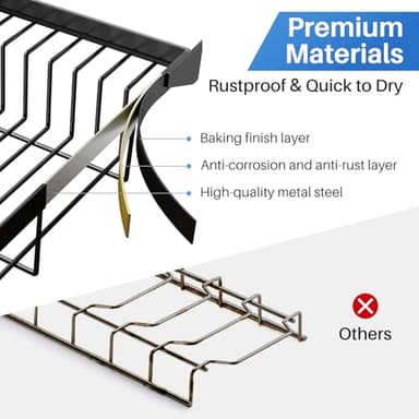 Over The Sink Dish Drying Rack - Adjustable Dish Rack for Kitchen Counter, Metal (Black) - Image 7