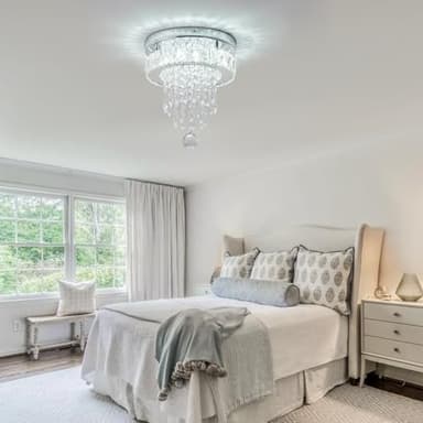 9.8" Small Flush Mount LED Crystal Chandelier with K9 Crystals & Steel Frame, Ceiling Light Chandelier for Bedroom Dining Living Hallway (6000K Cool White) - Image 6