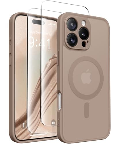 CAPRARO Magnetic Compatible with iPhone 16 Pro Case, Upgraded [Full Camera Protection] [Compatible with MagSafe] Protective Translucent Matte Women Girl Phone Case Cover, Withered Brown - Image 1