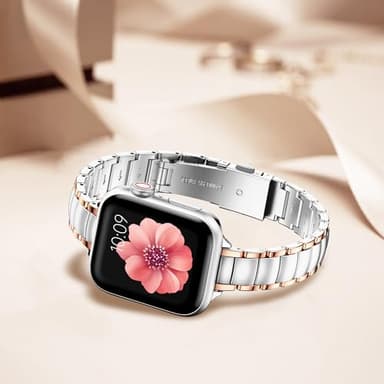 MioHHR Metal Bands Compatible with Apple Watch Band 49mm 46mm 45mm 44mm 42mm(Series 3/2/1),Narrow Stainless Steel Strap for Women iWatch Ultra3/2/1 Series 11 10 9 8 7 6 5 4 SE3/2/1,Silver/Rose Gold - Image 6
