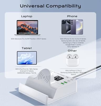 USB Charging Station for Multiple Devices Apple, TOPOINT 7 in 1 Power Strip with Wireless Charger for iPhone, 65W Fast Charging USB C Charger Block Phone for Samsung Android MacBook iPad Tablet - Image 7