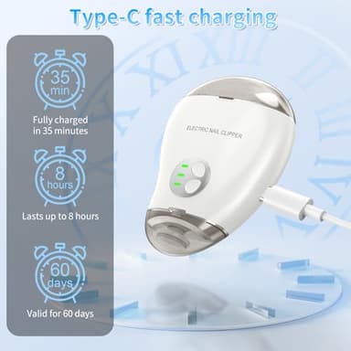 Automatic Electric Nail Clipper, 2 in 1 Baby Nail Trimmer with LED Light & Storage Box, Rechargeable Portable Fingernail Cutter with 3 Speed Gears, Safe Nail File for Baby, Kids, Adults - Image 5