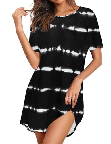 Ekouaer Short Sleeve Nightgowns for Women Boyfriend Sleepshirt Oversized Nightshirt Sleep Dress Black Stripe X-Large - Image 1