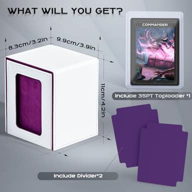 ZLCA MTG Deck Box with Commander Window Display, Trading Card Storage Box Holds 100 Double-Sleeved Cards Suitable for TCG/CCG/PTCG/EDH/Magic/Sport Cards (White&Purple) - Image 2