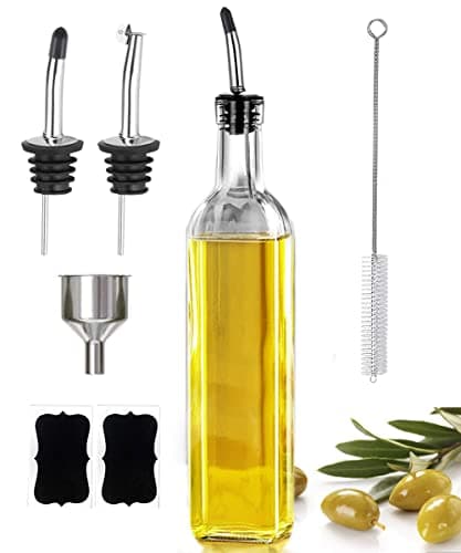 Leaflai 17oz Olive Oil Dispenser Bottle, 500ml Oil & Vinegar Cruet with 2 Stainless Steel Pourers, 2 Labels,1 Brush and 1 Funnel for Kitchen - Image 1