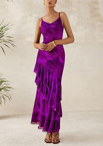 PRETTYGARDEN Maxi Dresses for Women 2025 Summer Tiered Floral Beach Sundress Spaghetti Strap Wedding Guest Long Dress (Print Purple,X-Small) - Image 5