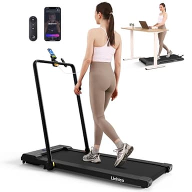 LICHICO Walking Pad Under Desk, 2 in 1 Portable Folding Treadmill, 3.0HP Brushless Motorized Electric Treadmill, Larger Running Area, Small Mini Running Machine for Home - Image 1