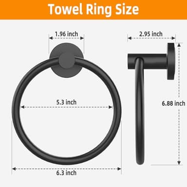 Matte Black Towel Ring 2Pack, SUS304 Stainless Steel Hand Towel Holder for Bathroom Kitchen, Modern Style Towel Hanger, Thicken Ring Towel Holder, Towel Rack Round Wall Mounted (2, Black) - Image 2
