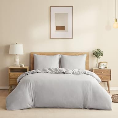 DAPU 100% Linen Duvet Cover Set - Pure Natural French Flax Linen with Corner Ties and Zipper Closure Soft Breathable Durable for Hot Sleepers 1 Duvet Cover 2 Pillowcases (Fog Gray, Queen/Full) - Image 1