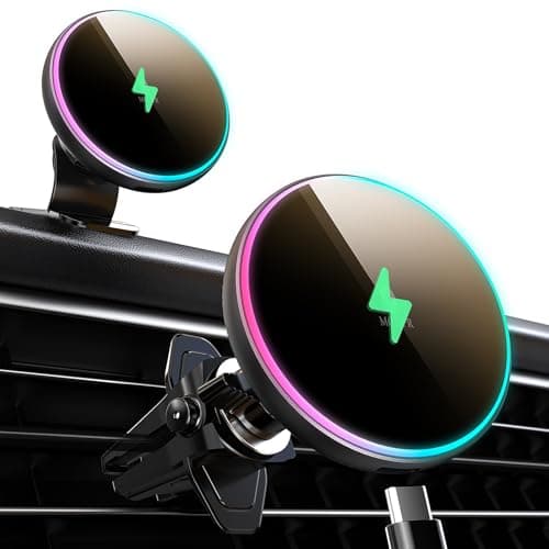 MOKPR for Magsafe Car Mount Charger-15W Wireless Car Charger-Magnetic Car Phone Holder for Dash Air Vent-LED RGB HandsFree Car Mount Fast Car Charger for iPhone 14/13/12 Series - Image 1