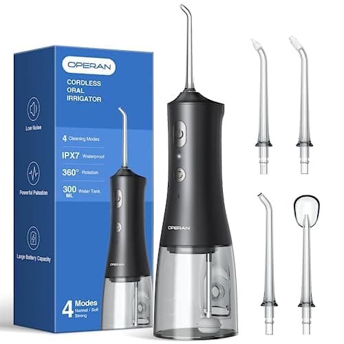 Operan Water Flosser for Teeth Cleaning Upgraded 300ml Cordless Water Dental Flossers Rechargeable Oral Irrigator with 4 Modes 4 Jet Tips IPX7 Waterproof Water Floss for Home Travel (Black)+1Pack - Image 1