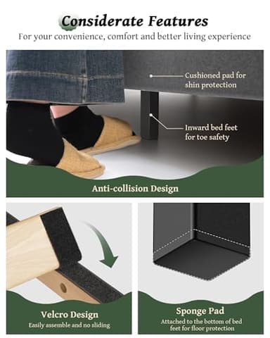 OHOHOLIVE King Size Bed Frame with 56" Headboard - 1000LBS Capacity Support, Velvet Upholstered Wingback Platform Bed Frame, Noise Free, Sturdy Wooden Slat Support - Image 9