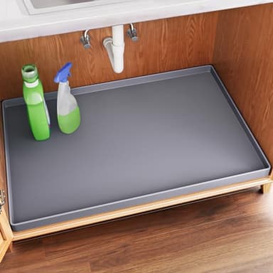 FLATO Waterproof Under Sink Mat 34" x 22" Shelf Liner for Kitchen and Bathroom, Cabinet Protector, Organizers and Storage, Flexible Silicone Drip Tray - Image 1