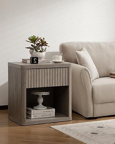 SICOTAS Night Stand Nightstand with Drawer Storage Fluted Bed Side Table End Table Large Modern Wide Bedside Stand Mid Century Night Stands for Bedroom Living Room Sofa Couch Home Office, Grey Alder - Image 4