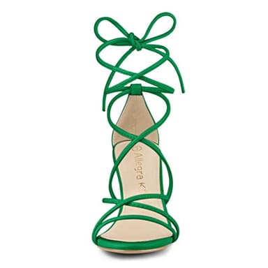Allegra K Women's Strappy Lace Up Chunky Heeled Green Heels Sandals 9 M US - Image 3