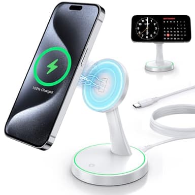 Magnetic Wireless Charger Stand 15W Fast Mag-Safe Charger for iPhone 17 /17 pro/ 17 Air/ 17 pro max 16/15/14/13/12 Series Magnet Wireless Charging Station/Pad with Sleep-Friendly Light for AirPods - Image 1