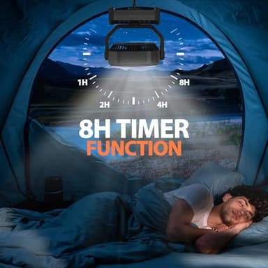 MORECORE 20000mAh Rechargeable Camping Fan with Light, 112HRS Running, 8-Speed, Auto Oscillating, Timer, LED Digital Display, 270°Pivot with Hook for Tent RV Emergency Garage-Black - Image 5