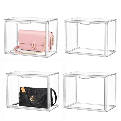 Clear Stackable Plastic Storage Bins with Magnetic Attraction Lid, Acrylic Box Display Case Showcase for Cosmetic, Large Figures Collectibles (4 Pack, X-Large) - Image 1