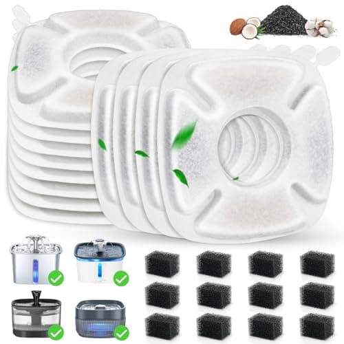 24 Pack Cat Water Fountain Replacement Filters, 12 Pcs Cats Fountain Filters & 12 Pcs Pre-Filter Sponges for 95oz/2.8L 135oz/4L 67oz/2L Automatic Pet Dog Fountain Water Dispenser - Image 1