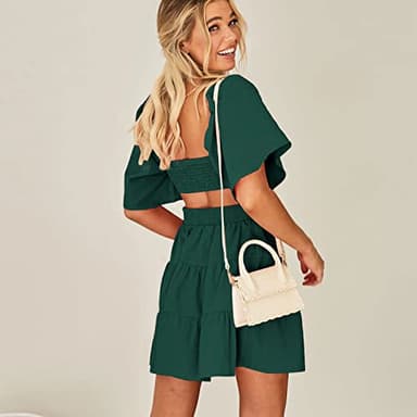 Shy Velvet Womens Square Neck Criss Cross Pleated Flowy Dress Solid Color Backless Cut Out Summer Mini Dresses - Image 2