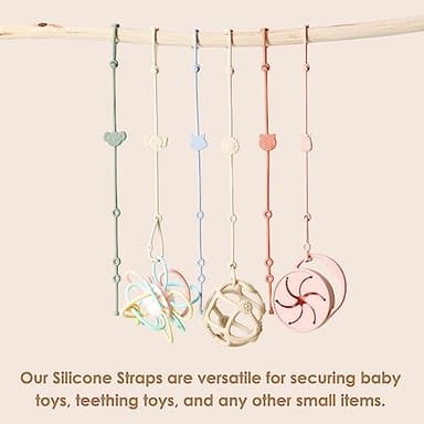 ROCCED Toy Straps for Baby 6pcs, Silicone High Chair Toys Straps Stroller Accessories Toddler Bottle Straps Car Seat Toys Baby Travel Essential Silicone Ivory+Sage+Blue - Image 3
