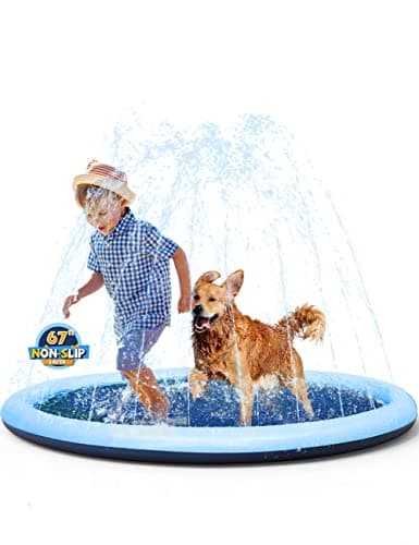 VISTOP Non-Slip Splash Pad for Kids and Dog, Thicken Sprinkler Pool Summer Outdoor Water Toys - Fun Backyard Fountain Play Mat for Baby Girls Boys Children or Pet Dog (67 inch, Blue&Blue) - Image 1